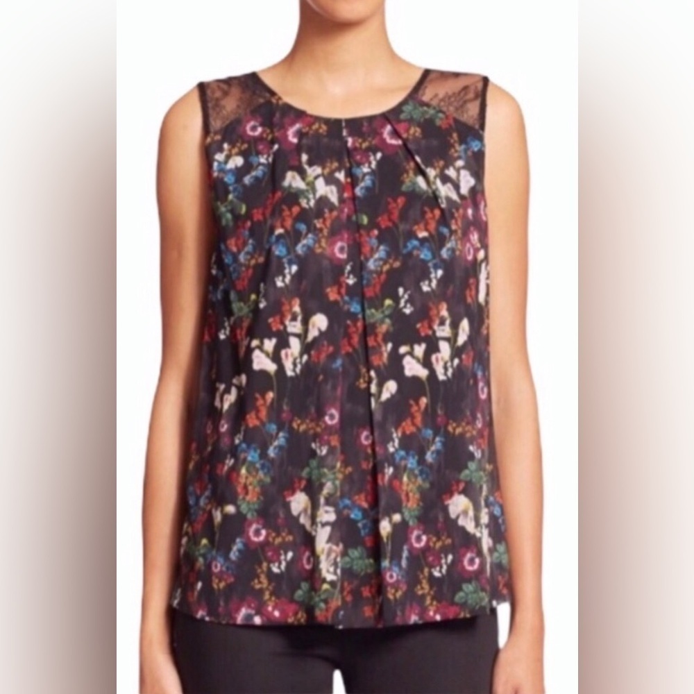 Alice + Olivia Black Floral Bertha Lace Shoulder Tank Size M